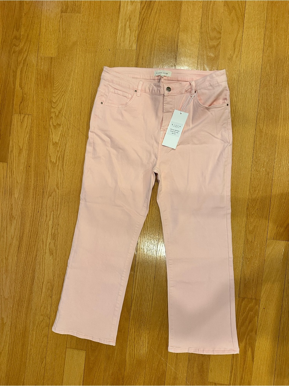 Risen Pink Cropped Jeans NWT Raw Hem Straight Leg Size 2XL